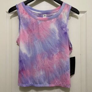NEW 90 Degree By Reflex Cropped Athletic Tank Top Tie Dye Purple Pink Large NWT‎